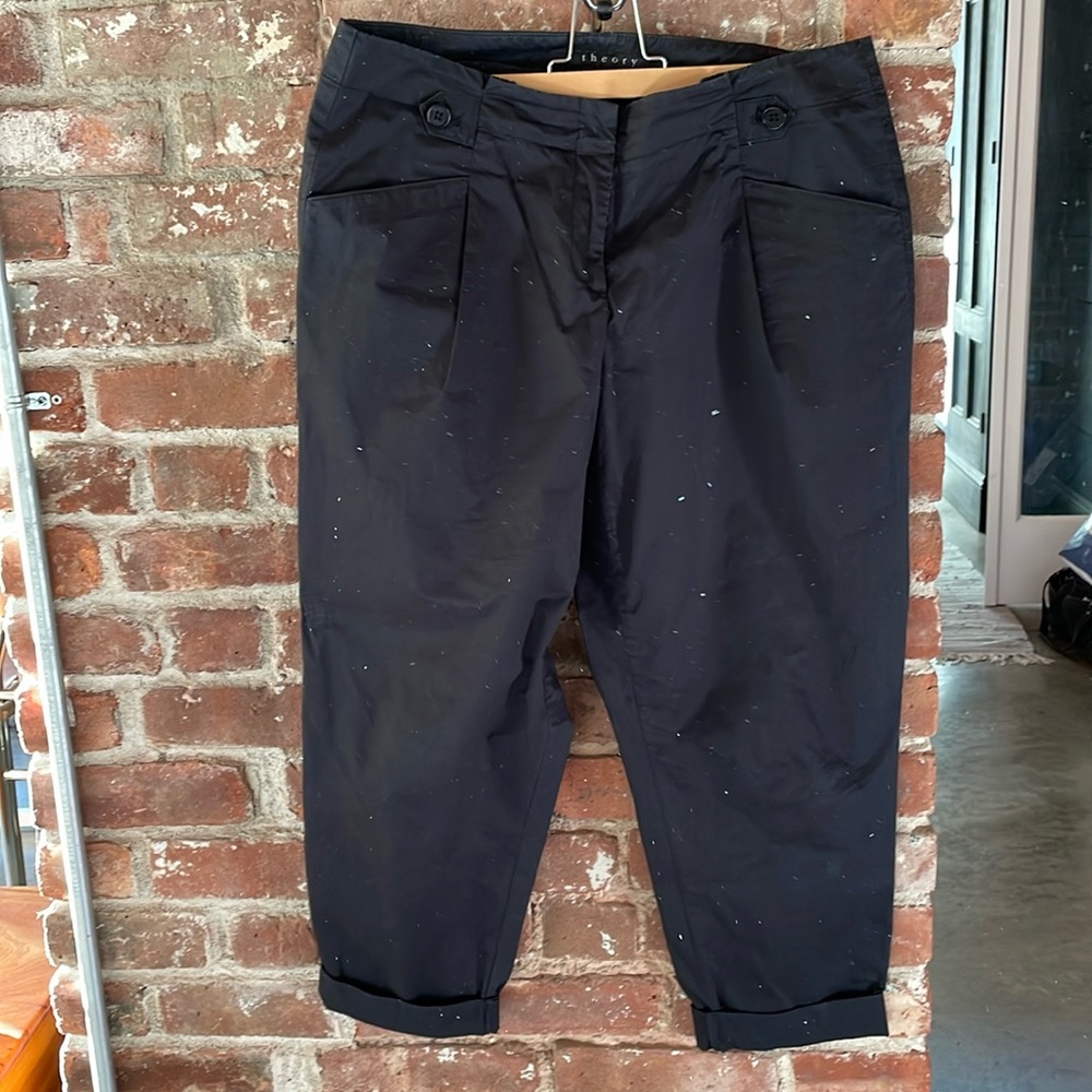 Theory black cotton cropped trousers